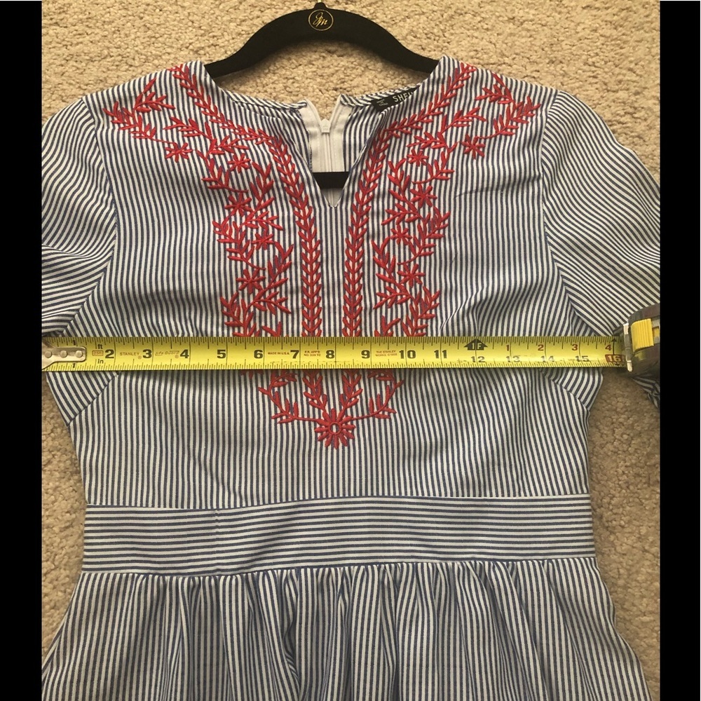Lantern Sleeve Embroidered Striped Dress - Picture 7 of 8